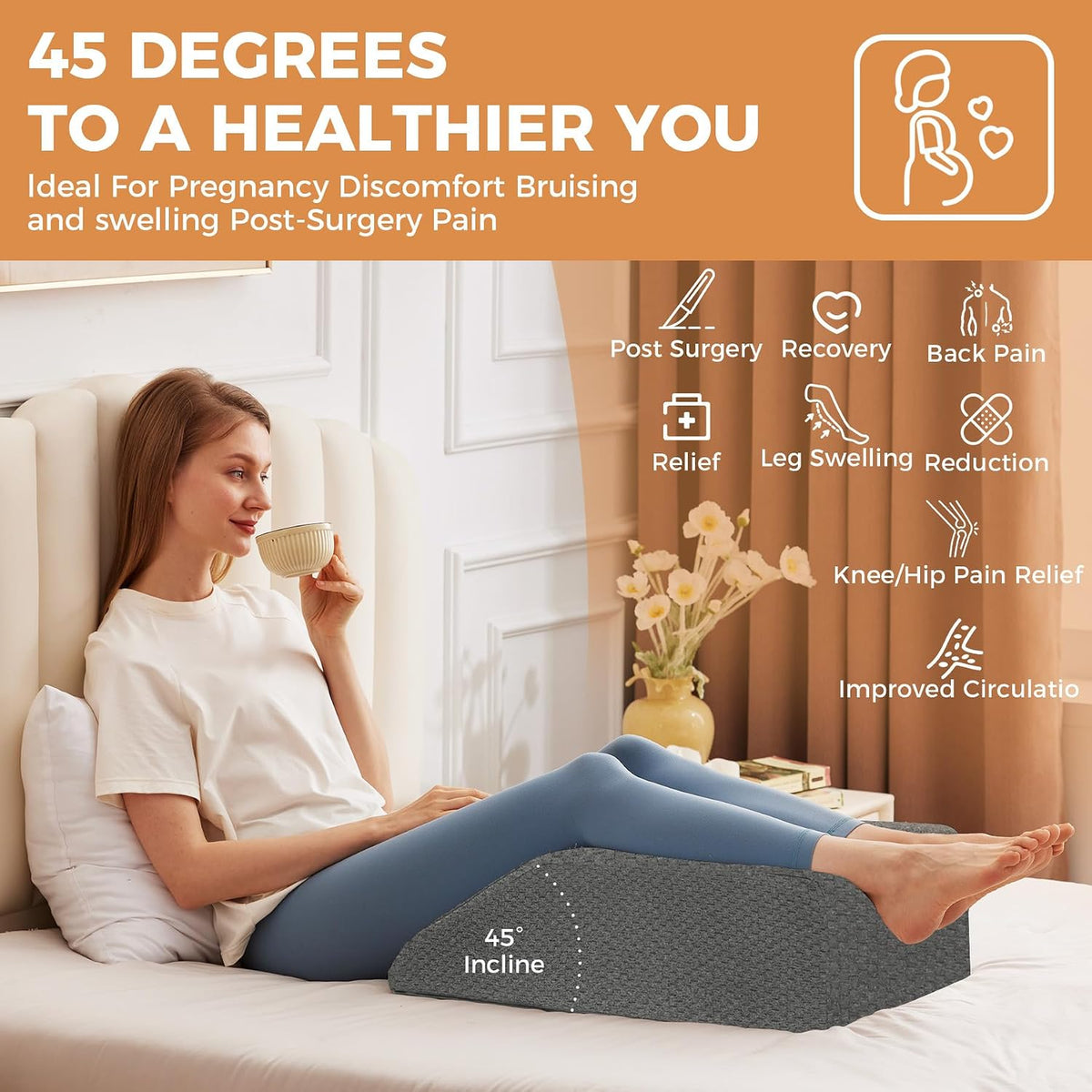 BIEEZZK Leg Elevation Pillow Blood Circulation, 23.6×16.8×8in, White/Grey