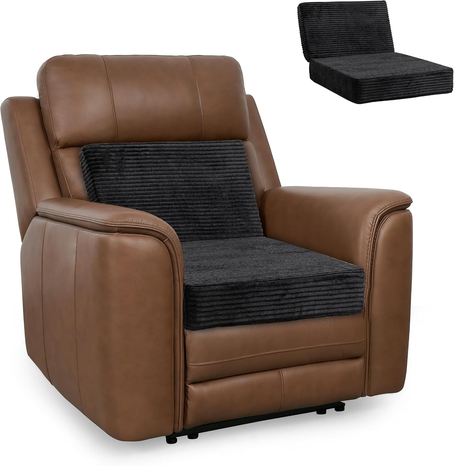 HIGOGOGO Corduroy Recliner Chair Cushion with Lumbar Support Pillow Soft Non-Slip 4" Thick Seat Pad Prevent Buttocks & Back Pain in Seniors (Beige, 12" Backrest)