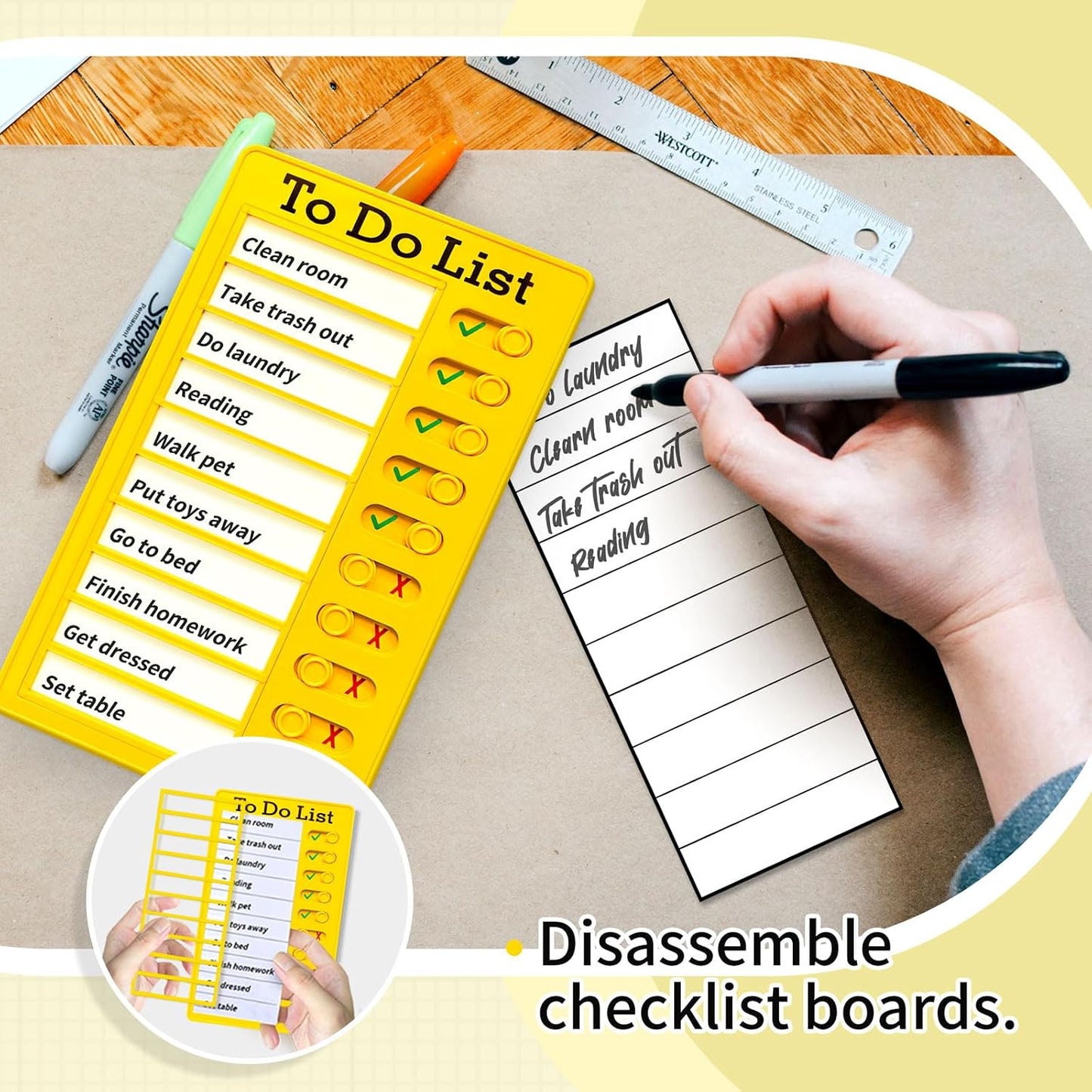 Chore Chart To Do List Adhd Tools for Kids and Adults Sliding Morning Routine Chart for Kids Detachable RV Checklist Board Reusable My Chores Checklist Task Board