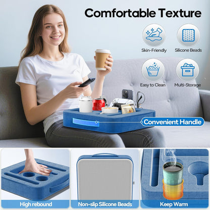 Couch Cup Holder Pillow, Sofa and Bed Caddy for iPad, Kindle, Switch, Game Controller, Remotes, Phones, Small-Sized Cup & Drink Holder for Couch, Bed, Desk, Car, Beach, Bathroom Cup Holder
