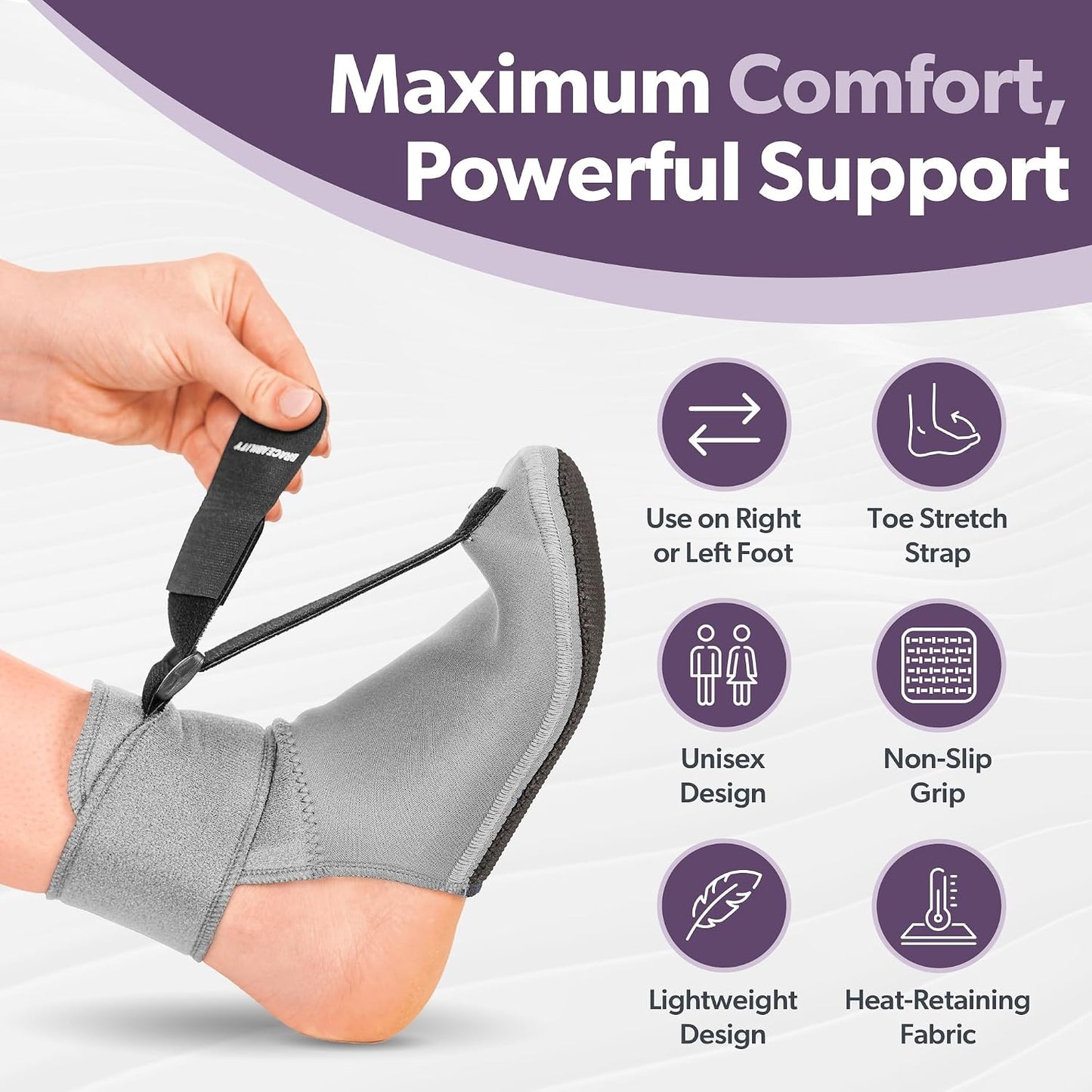 BraceAbility Plantar Fasciitis Night Splint Sock - Plantar Fascia Boot for Sleeping, Achilles Tendonitis Relief, Foot Drop, Heel Pain - Planter Facetious Brace for Women and Men - Gray (L)