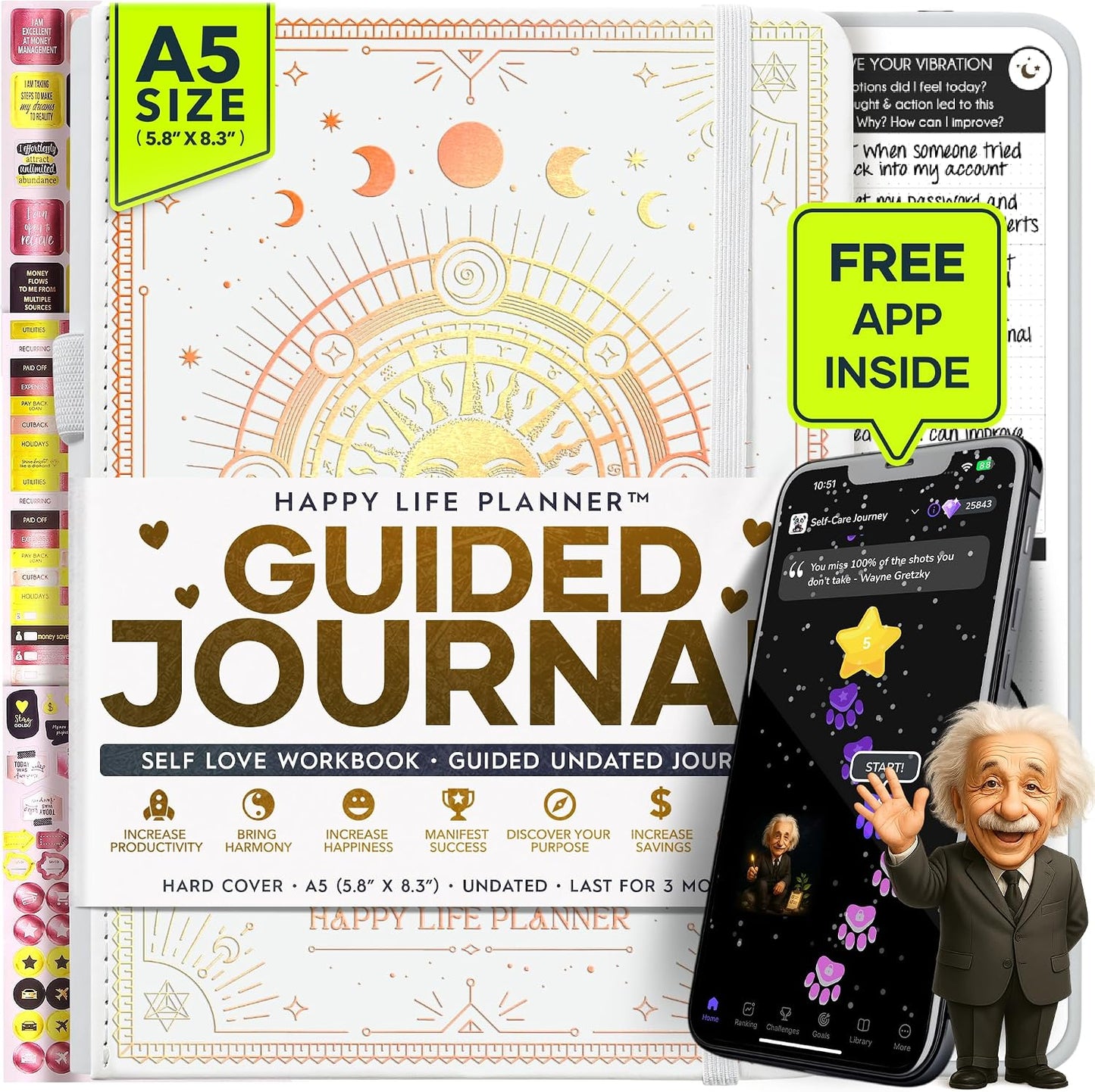 Freedom Mastery Daily Journal of Gratitude, Productivity & Habit Tracker | Undated 90-Day Planner with Daily Reflection, Mindfulness, Positivity, Vision Board & Stickers, Gratitude Journal for Women