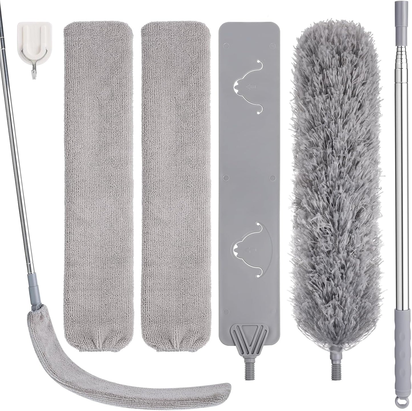 Feather Duster Set (4 Pieces), 30-100 inch Microfiber Retractable Gap Duster for Cleaning Ceilings, Furniture Refrigerators and Under Sofas | Bendable Head for Corner Cleaning, Washable Reusable Duster, Household Tool for Ceiling Furniture Under Sofa