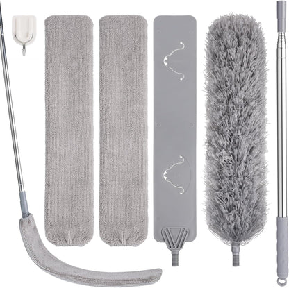 Feather Duster Set (4 Pieces), 30-100 inch Microfiber Retractable Gap Duster for Cleaning Ceilings, Furniture Refrigerators and Under Sofas | Bendable Head for Corner Cleaning, Washable Reusable Duster, Household Tool for Ceiling Furniture Under Sofa