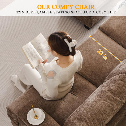 85'' L Shaped Couch with Armrest Organizer,Sectional,Movable Ottoman,Khaki | Comfy Sectional Sofa with Thick Cushion,3 Seats Sofas,Sectional Couches for Living Room,Bedroom,Apartment,Chenille