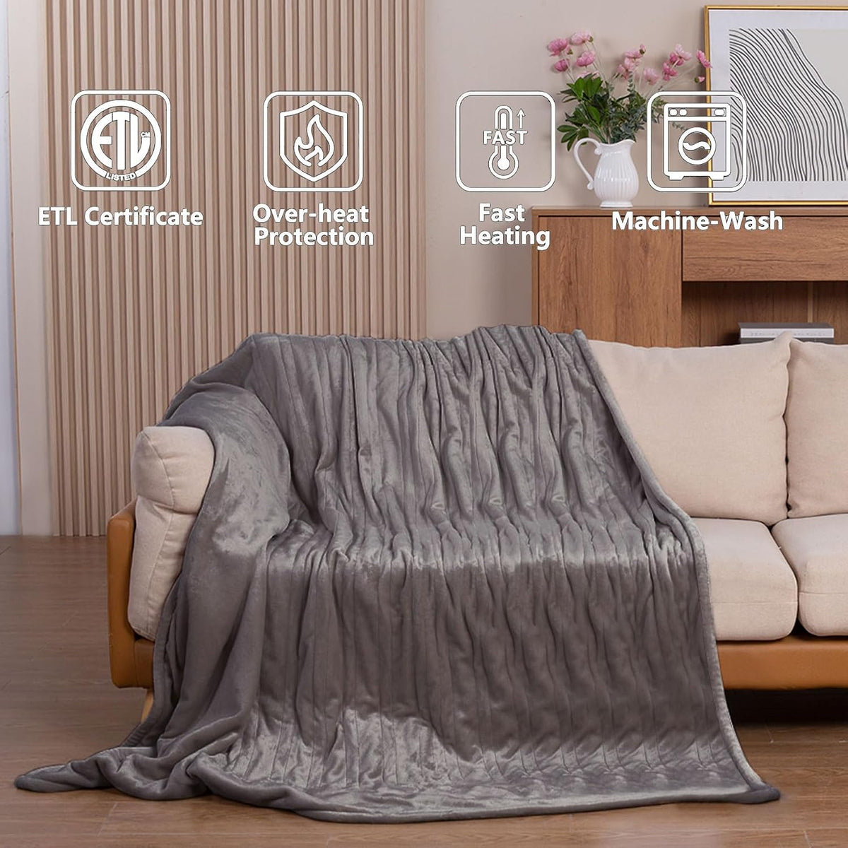 Tefici Electric Heated Blanket, Super Cozy 2-Layer Flannel Heated Throw