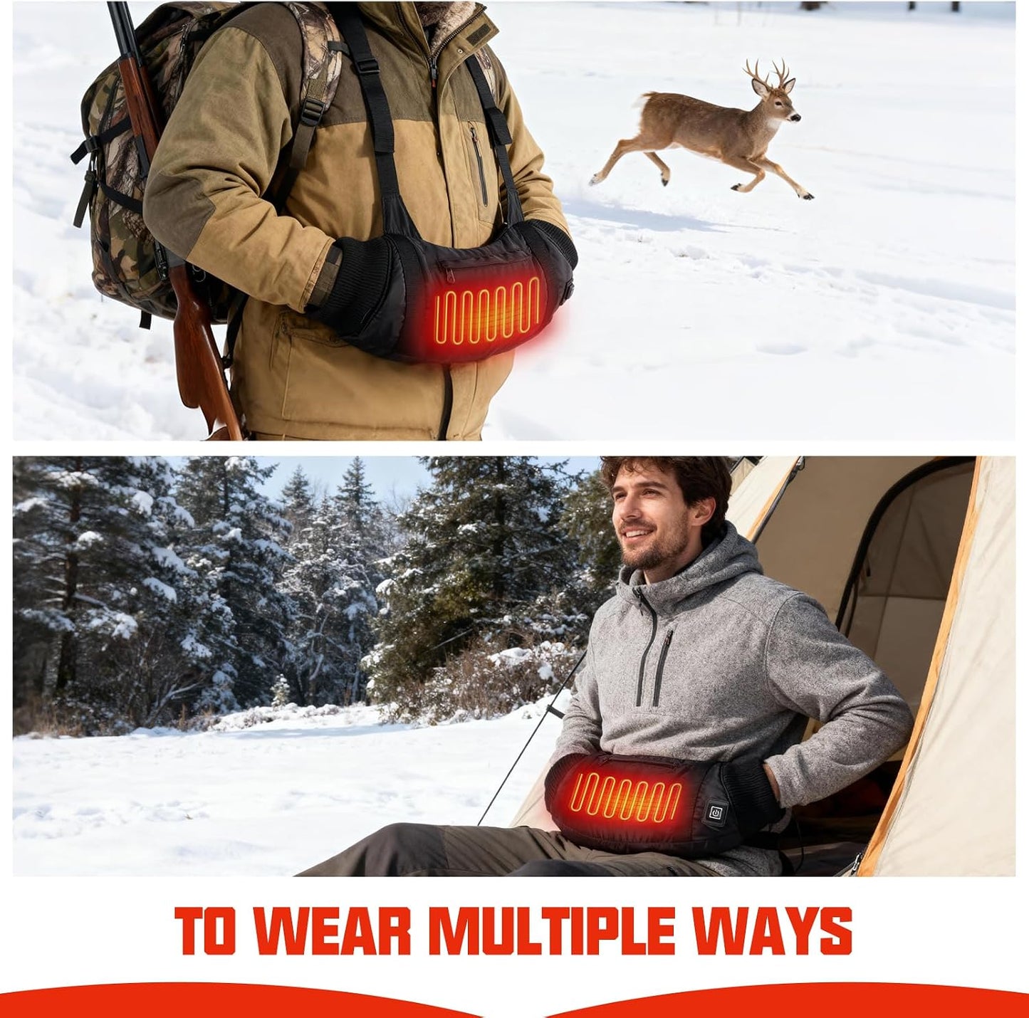 10000mAh Heated Hand Warmers Pouch(Includes Power Bank) | Electric Heated Hand Muff with 3-Level Heat Setting, Rechargeable Power Bank, Adjustable Strap, 2 Pocket for Hunting, Camping