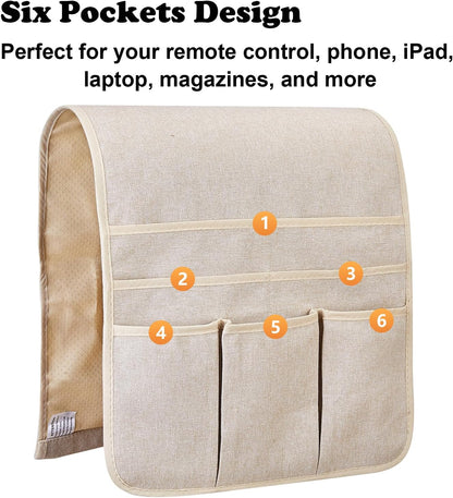 Teniux Remote Control Holder GRS Certified Armchair Caddy for Recliner Couch, Recycled Material Non-Slip Armrest Organizer with 5 Pockets for Magazine, Tablet, Phone, iPad (Dark Grey)