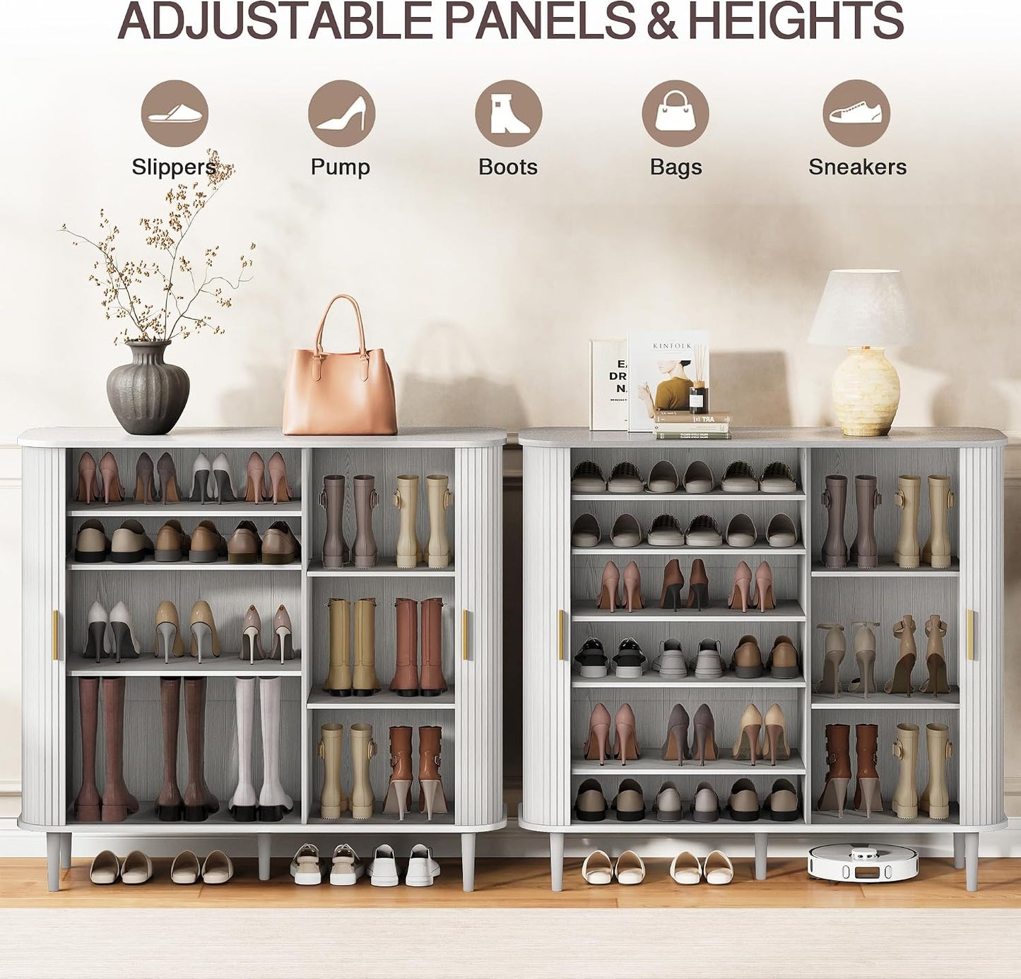DHH Shoe Storage Cabinet with Sliding Door, 6-Tier Shoe Cabinet with Adjustable Shelves, Modern Freestanding Shoe Storage Organizer for Entryway, Hallway, Living Room (Walnut, 47 ")