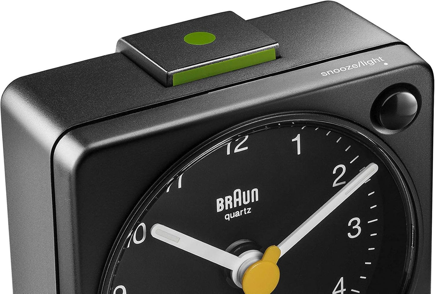 Braun Classic Travel Analogue Alarm Clock with Snooze and Light, Compact Size, Quiet Quartz Movement, Crescendo Beep Alarm in Black, Model BC02XB.
