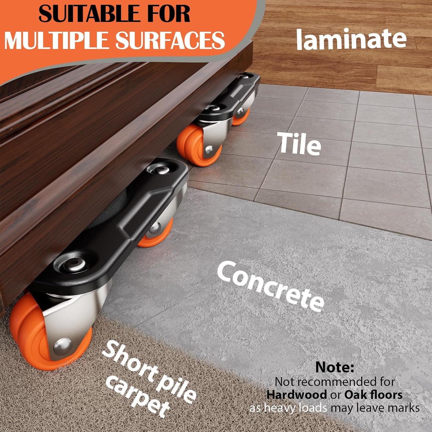ONEON Heavy Duty Furniture Movers with Wheels Dolly with Auxiliary Lifter, All-New Upgraded Carbon Steel Panels & Dual-Wheeled Casters, Supports up to 1650 lbs (L)