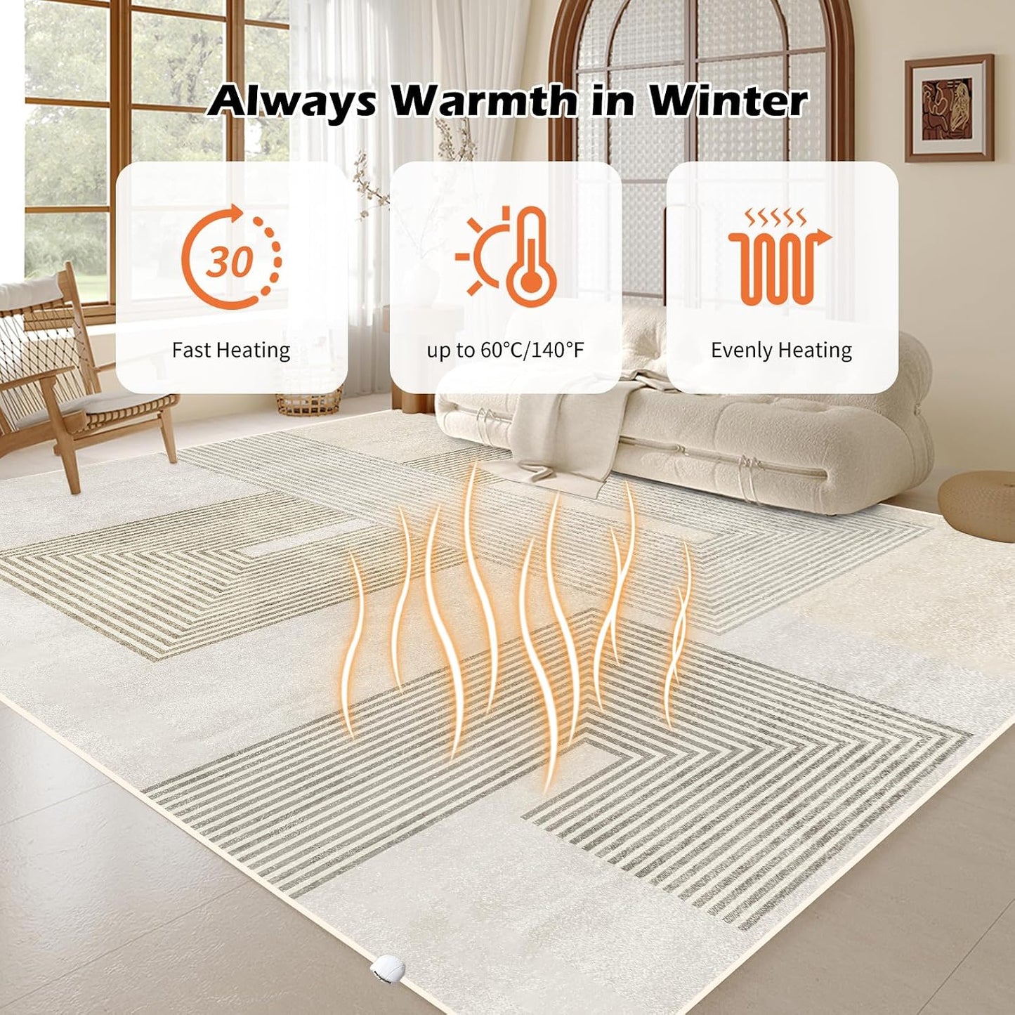 Electric Heated Carpet 35x55in Soft Plush Heating Rug 450W CX | Instant Warmth in 30s, 60 Heat Levels 12h Timer, Energy Efficient Safety Protection Ideal for Home Office Playroom 120V