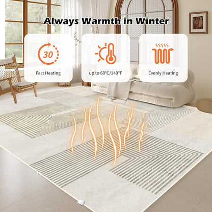 Electric Heated Carpet 35x55in Soft Plush Heating Rug 450W CX | Instant Warmth in 30s, 60 Heat Levels 12h Timer, Energy Efficient Safety Protection Ideal for Home Office Playroom 120V