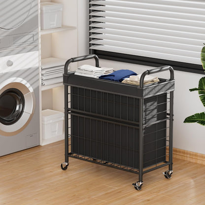 110L Rolling laundry Sorter Hamper Basket 2 Section with Wheels | Laundry Cart with Removable Bag, Clothes Organizer, Bedroom, Bathroom, Laundry Room, Dorm Use