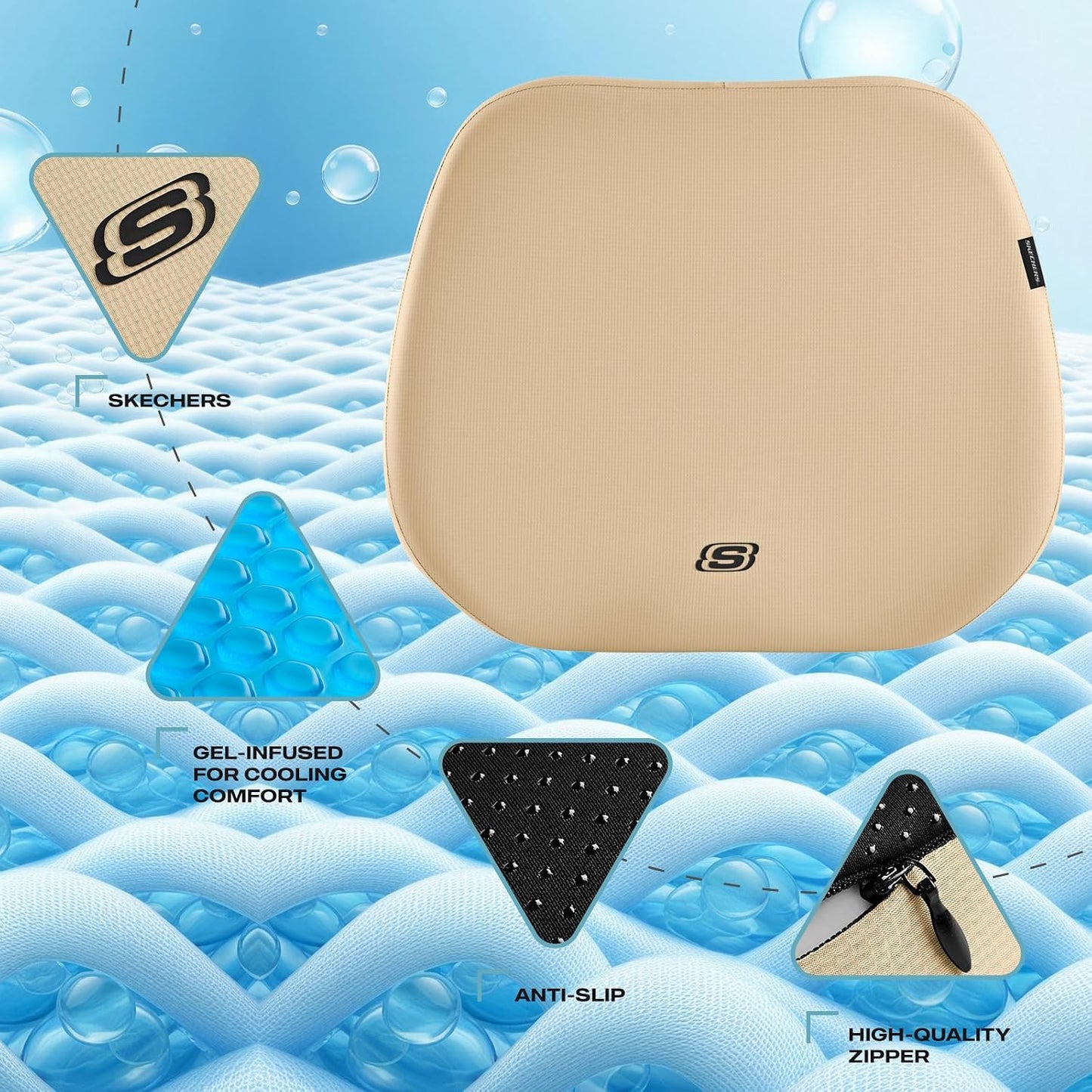 Skechers Seat Cushion Premium Gel & Memory Foam-Office Chair Cushion for Tailbone Pain Relief,Butt Pillow for Office Chair,Car seat Cushion,Long Sitting Office Workers,and Car Drivers,Black