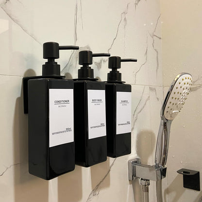 Shampoo Dispenser for Shower Wall, Shampoo and Conditioner Dispenser with 16 Waterproof Labels, No Drill Shower Soap Dispenser Bathroom, Shower Soap Dispenser Wall Mounted 3 Chamber, 17oz,Black | Shampoo Dispenser for Shower Wall, Shower Soap Dispenser