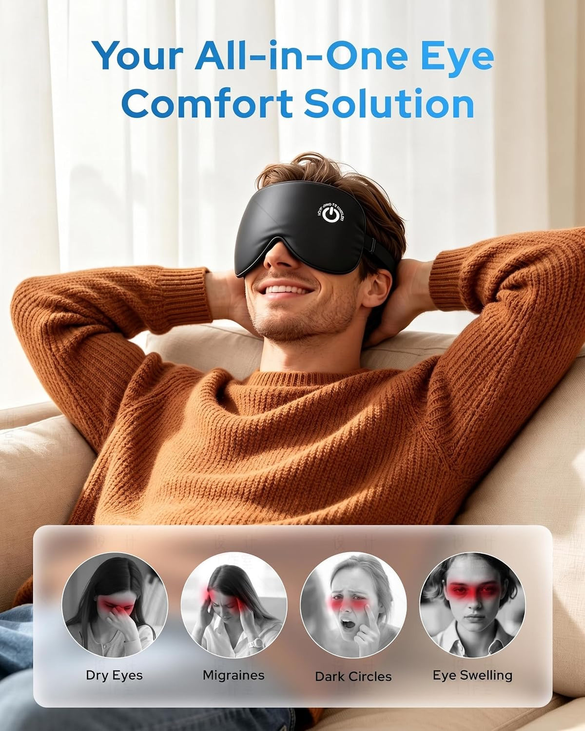 Heated Eye Mask for Dry Eyes, FSA-HSA Eligible, Cordless Rechargeable Warm Compress, 100% Mulberry Silk Removable Cover, 3 Heat Settings 95-131°F, 20-Min Auto-Off, USB-C, Stye & Sleep