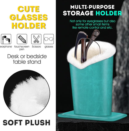 Plush Lined Eyeglasses Holder, PU Leather Glasses Stand Case