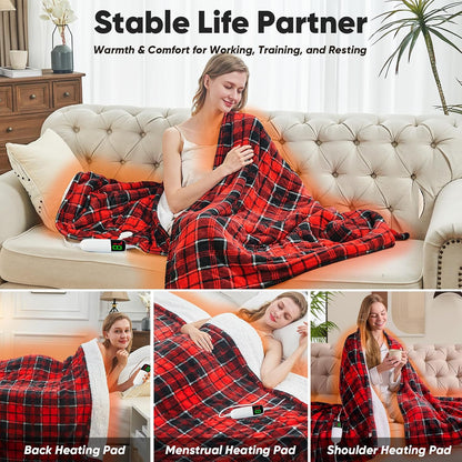 Heated Blanket Electric Throw 50X60 Heating Blanket with 10 Heating Levels 8 Hours Auto Off, Blue Plaid Sherpa Blankets Winter Warmer, Home Decor for Couch Bed Office,Gifts for Mom, Women,Washable