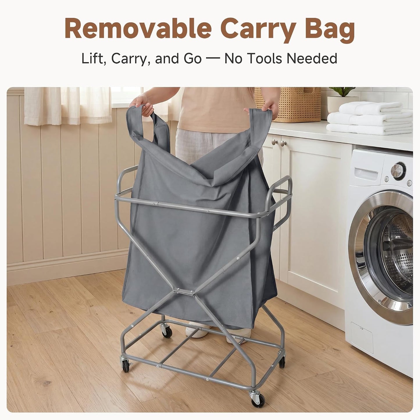 StorageWorks 2 Section Laundry Sorter with Wheels, 160L Beige Hamper Basket | Beige Divided Hamper, Rolling Organizer for Bedroom, Bathroom, College, Apartment