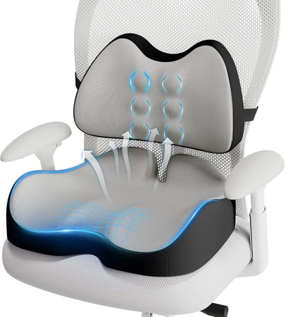 Benazcap Large Memory Foam Seat Cushion Lumbar Support Pillow for Sciatica & Tailbone Pressure Relief Coccyx Pad for Office Chair, Wheelchair, Car, Home, Office, Blue