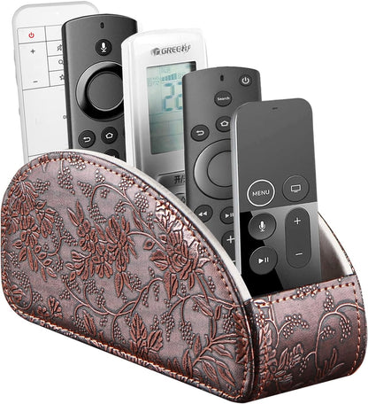 Pu Leather TV Remote Control Holder with 5 Compartments,Remote Caddy/Tray | Bedside Table Desk Storage Box/Organizer for Pen,DVD,Blu-Ray,Media Player,Heater Controller,Cosmetics,Glasses,Office Supplies