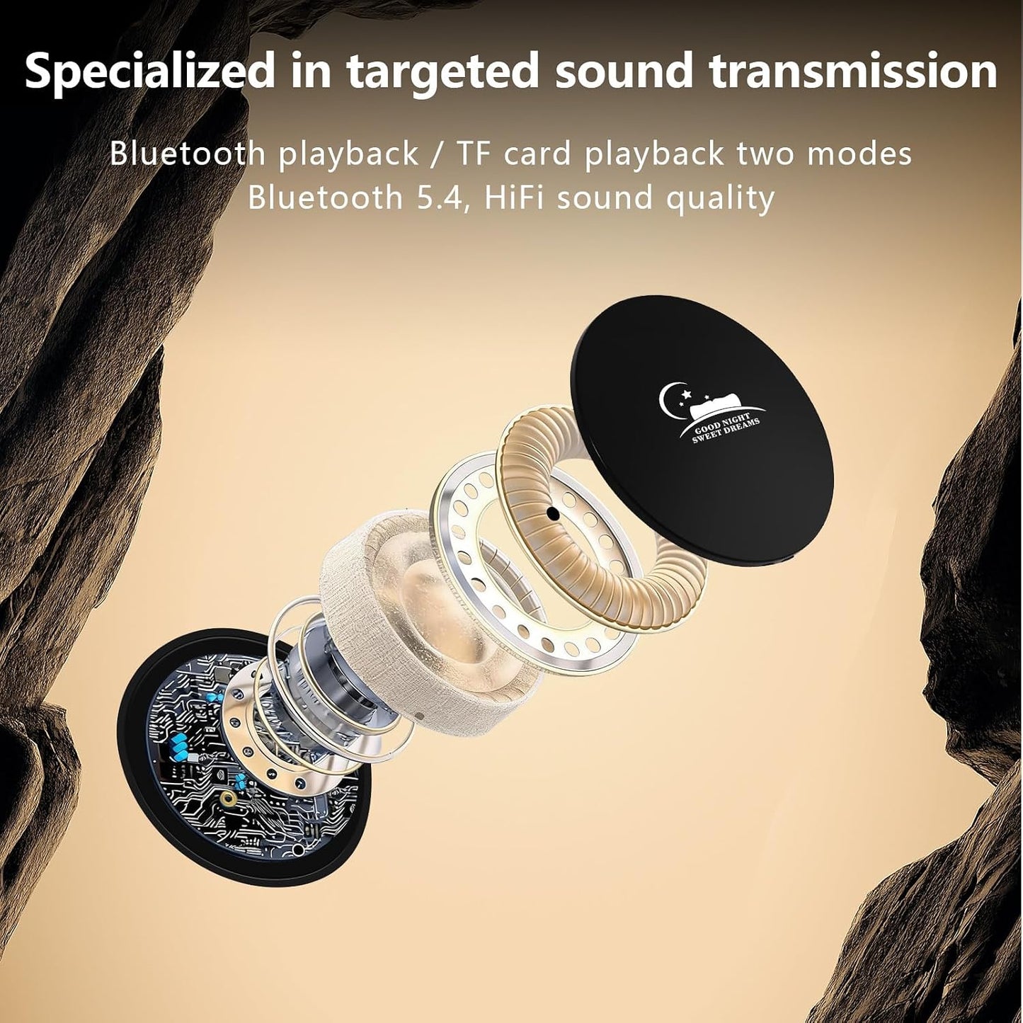 Pillow Speakers for Sleeping,Bone Conduction Speaker,Bluetooth Built-in White Noise Sleep Speaker with TF/Micro SD Offline, Auto-Off Timer,Can Work for 8 Hours,Black