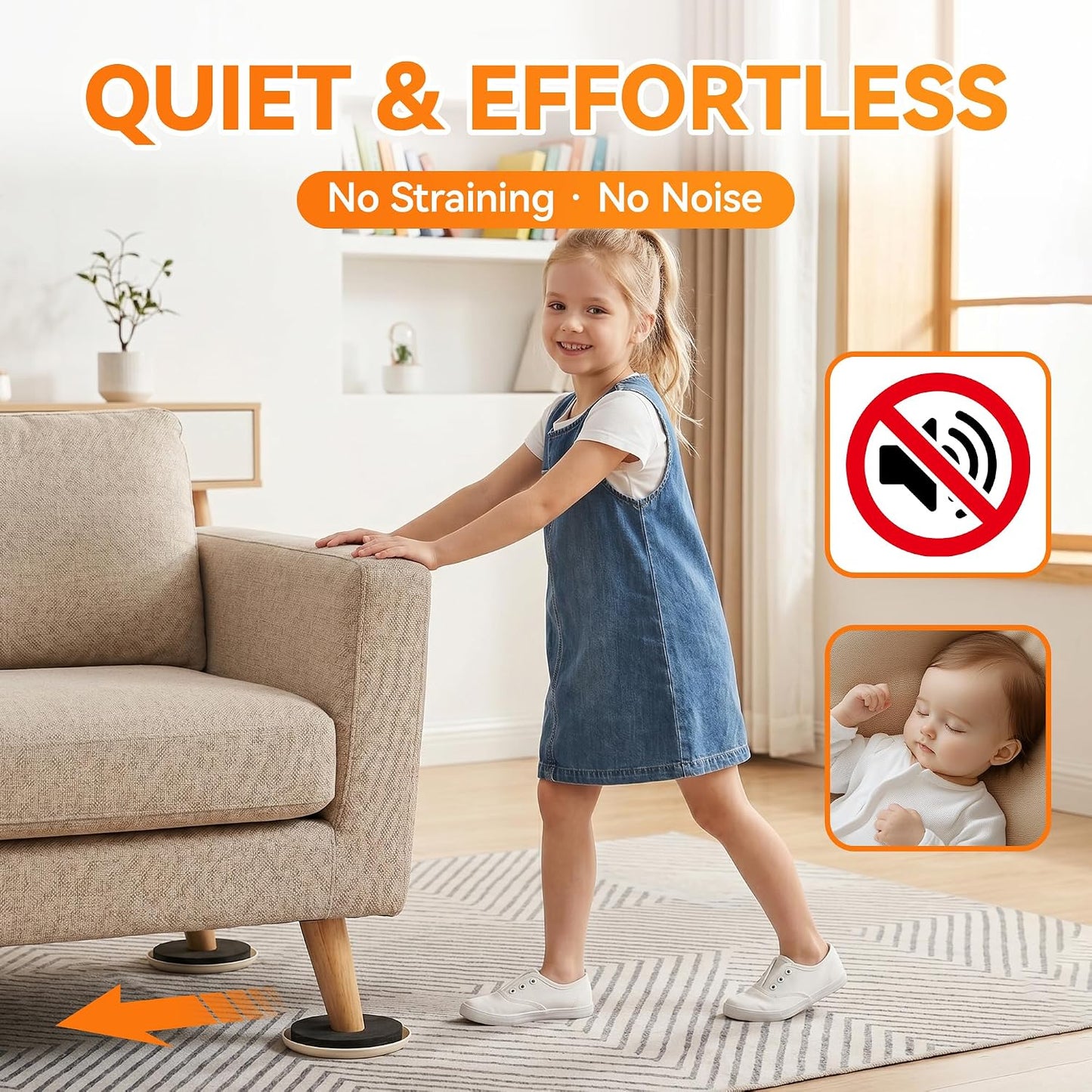 Furniture Sliders Plastic Sliders for Carpet and Hardwood Floors, Reusable Furniture Moving Pads, Chair Legs Floor Protectors, Easy Move Heavy Furniture (Beige, 16 Plastic 3 1/2” Slides)