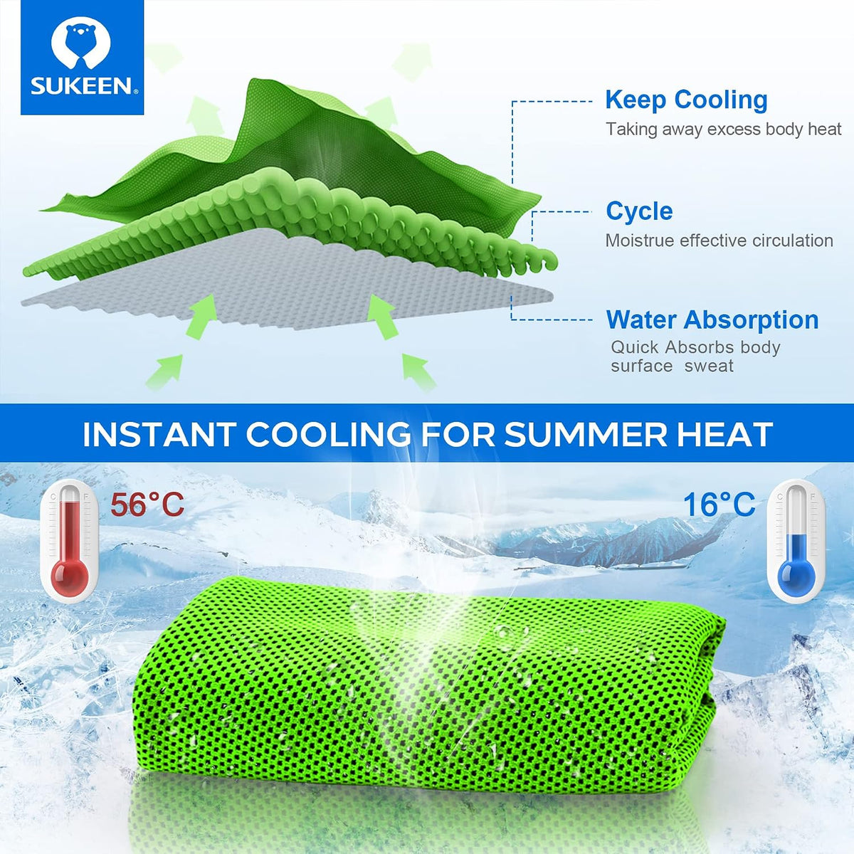 Sukeen 4 Pack Cooling Towels (40"x 12"), Cooling Neck Wraps, Soft Ice Towel