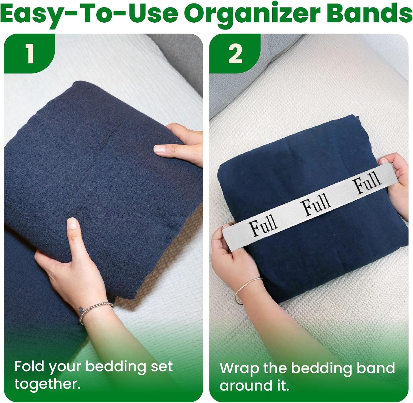 ECOHomes Bed Sheet Organizer Label Bands (King 4PCs Pack, Cream) | Storage Size Label Bands, Bed Sheets Set Organizers, Linen Closet Organization, Elastic Bedding Band, for Organizing Bedsheet