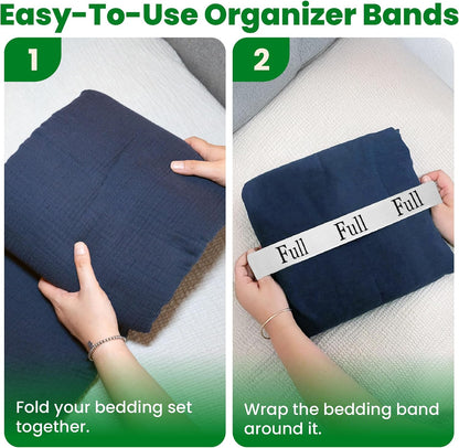 ECOHomes Bed Sheet Organizer Label Bands (King 4PCs Pack, Cream) | Storage Size Label Bands, Bed Sheets Set Organizers, Linen Closet Organization, Elastic Bedding Band, for Organizing Bedsheet