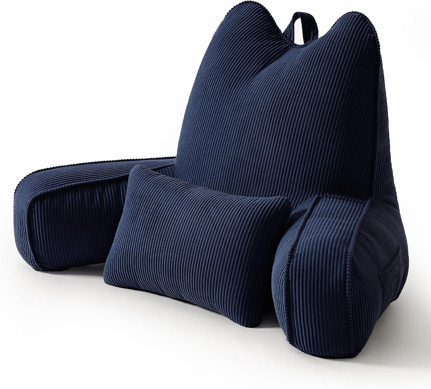 Patented Design Reading Pillow with Arms for Sitting Up, 2-in-1 Bed Rest Pillow with Detachable Lumbar Support, Backrest Support Cushion for Couch with Side Pockets & Handle, Beige Gray