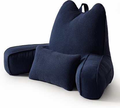 Patented Design Reading Pillow with Arms for Sitting Up, 2-in-1 Bed Rest Pillow with Detachable Lumbar Support, Backrest Support Cushion for Couch with Side Pockets & Handle, Beige Gray