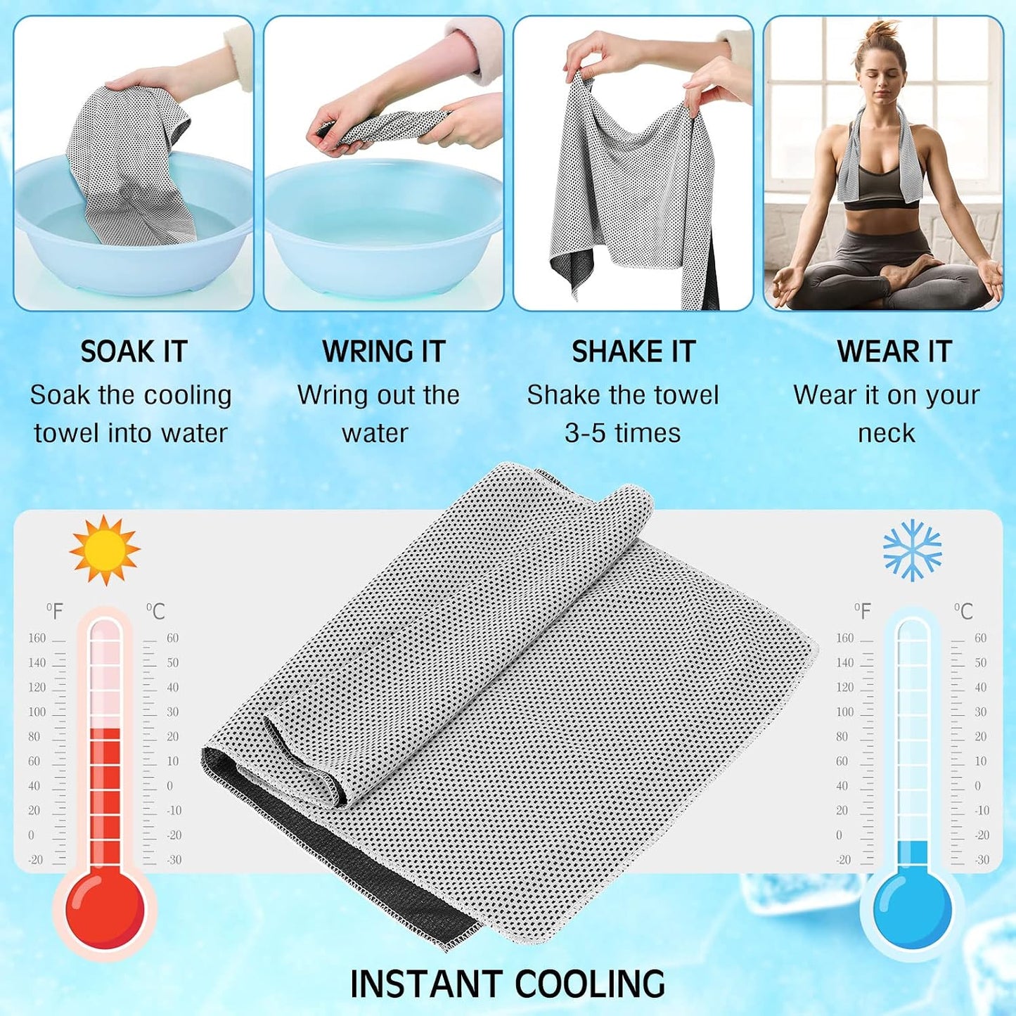 BBTO Cooling Towel Microfiber Ice Cool Cold Sport Face and Neck Soft Breathable Chilly Sweat Towel for Yoga Gym Workout Hot Weather Camping Running, 32 x 12 Inches