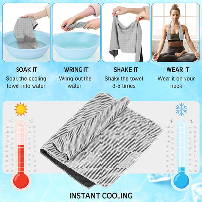 BBTO Cooling Towel Microfiber Ice Cool Cold Sport Face and Neck Soft Breathable Chilly Sweat Towel for Yoga Gym Workout Hot Weather Camping Running, 32 x 12 Inches