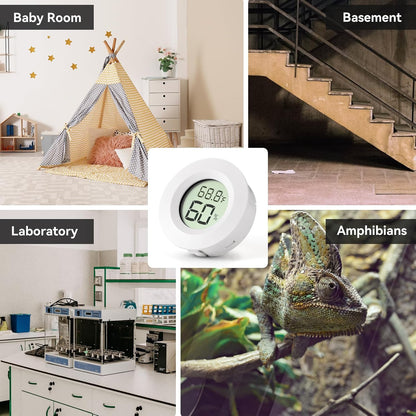 Atogou 3-Pack Mini Hygrometer & Thermometer, Indoor Digital Humidity Meter | ℉/℃, Outdoor Gauge Temperature for Home, Office, Reptile, Car, Greenhouse, Lab, Terrarium, Cellar.. A01 White