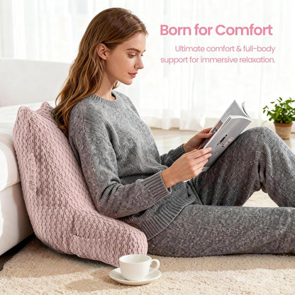 Standard Reading Pillow for Bed Sitting Up, Backrest Pillow with Shredded Memory Foam Filling, Back Support Cushion, Bed Rest Pillow with Arms, Pockets and Washable Cover-Grey