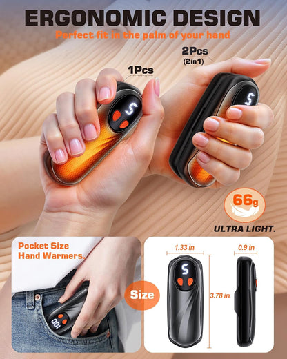 Hand Warmers Rechargeable 2 Pack, 6000mAh Electric Hand Warmers, Silver