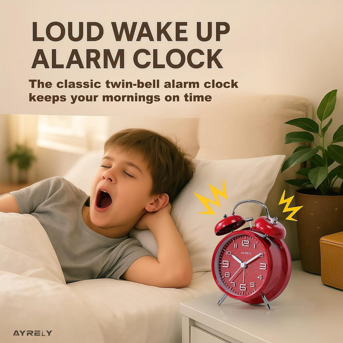 AYRELY® Super Loud Alarm Clock for Heavy Sleepers, 4.5 Inch Twin Bell Retro