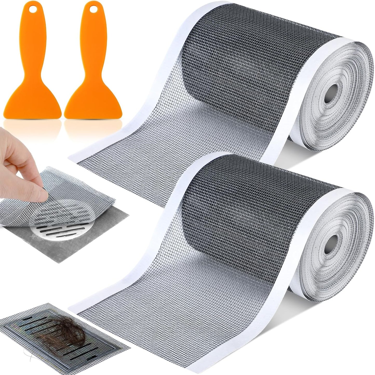 1 Pack Linear Shower Drain Hair Catcher Mesh Stickers Cutable | 4x33ft Disposable Adhesive Mesh Cover for Bathroom Kitchen Bathtub Floor Drains, DIY Install, Includes 2 Removal Tools
