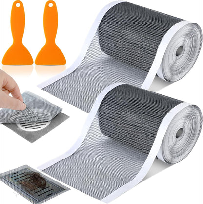 1 Pack Linear Shower Drain Hair Catcher Mesh Stickers Cutable | 4x33ft Disposable Adhesive Mesh Cover for Bathroom Kitchen Bathtub Floor Drains, DIY Install, Includes 2 Removal Tools