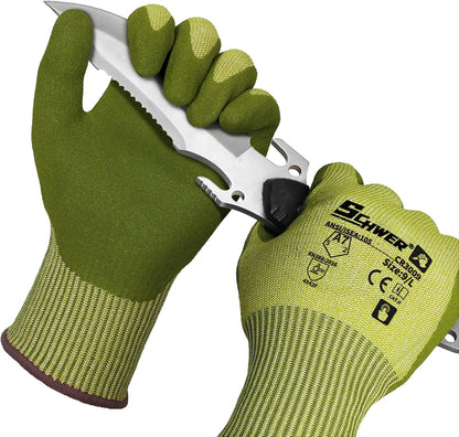 Schwer 2 Pairs A7 Cut Resistant Work Gloves, Touchscreen, CR3027, L | Sandy Nitrile Coated, Superior Grip, Used for Woodworking, Glass Cutting, Construction, Cargo Handling, Gardening, Car Repair