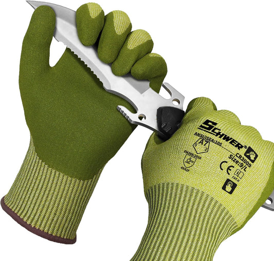Schwer 2 Pairs A7 Cut Resistant Work Gloves, Touchscreen, CR3027, L | Sandy Nitrile Coated, Superior Grip, Used for Woodworking, Glass Cutting, Construction, Cargo Handling, Gardening, Car Repair
