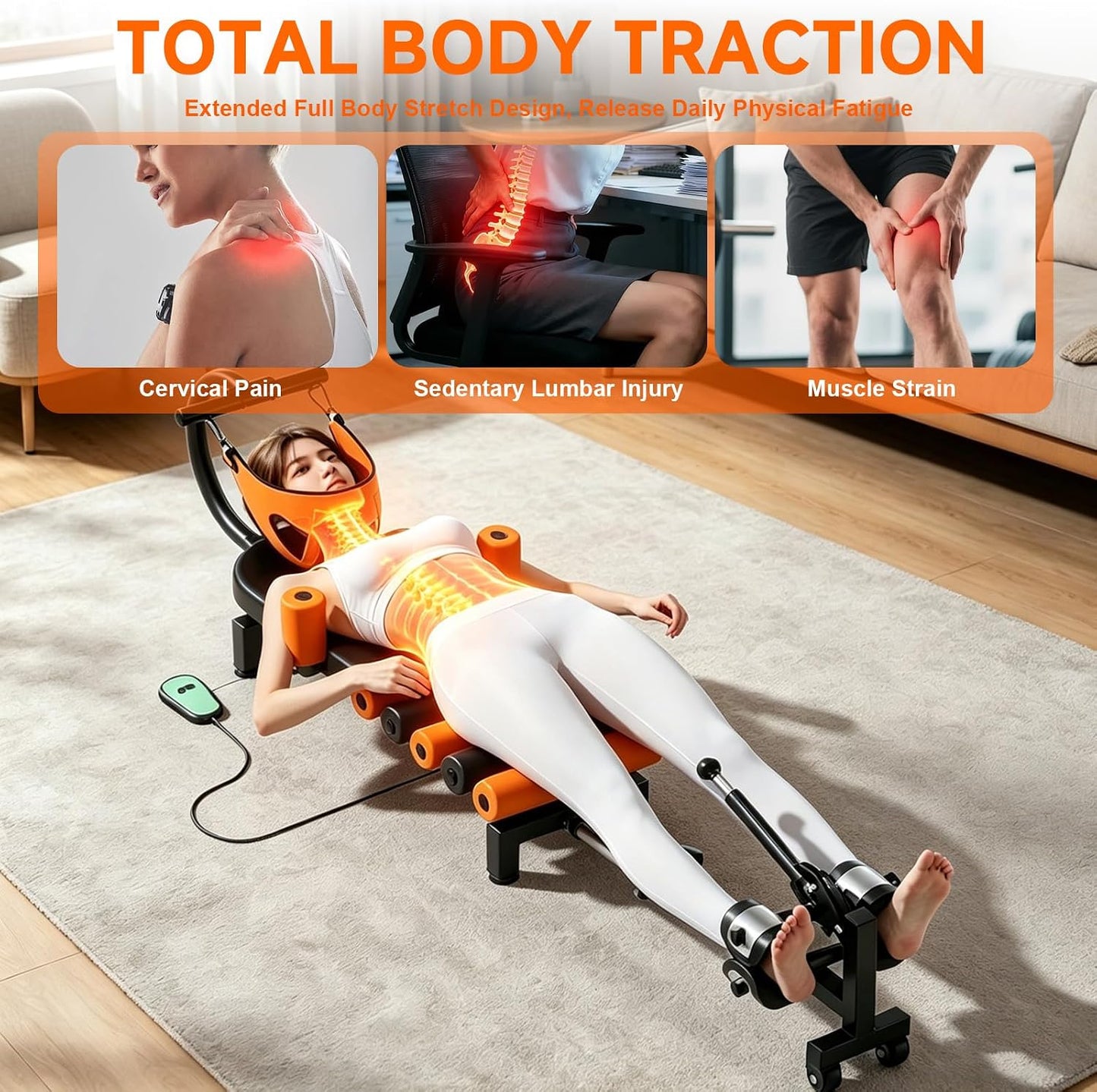 Electric Full Body Traction & Stretch Machine,Decompression Table with Remote for Lumbar Stretching, Flexibility Training, Mobility Support,Stretches The Back, Ankle, Knee, and Hip