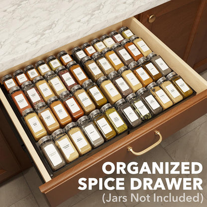 SpaceAid Bamboo Spice Drawer Organizer, (Need 3" Deep Drawer) Expandable 4 Tier Spices Rack for Cabinet, Kitchen Seasoning Storage Insert (Jars Not Included, From 12" to 23" Wide)