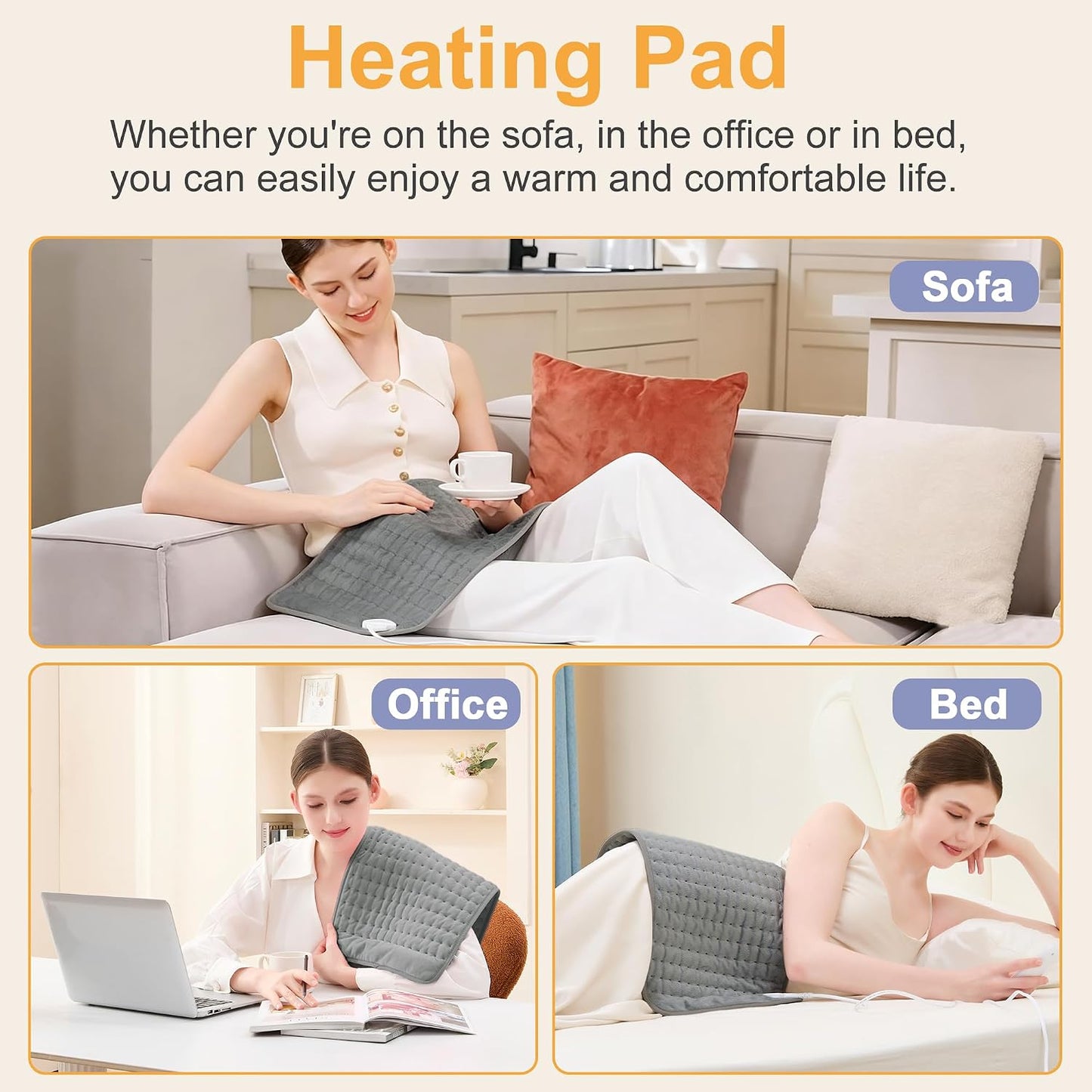 Heating Pad,Heated Blanket,Heating Pad for Back Neck,Grey,24x12 Inch | Electric Heating Pad,Dry/Moist Heat Heating Pads,Heating Pads for Shoulder,Abdomen,Heat Pad for Women Men,Birthday Gift