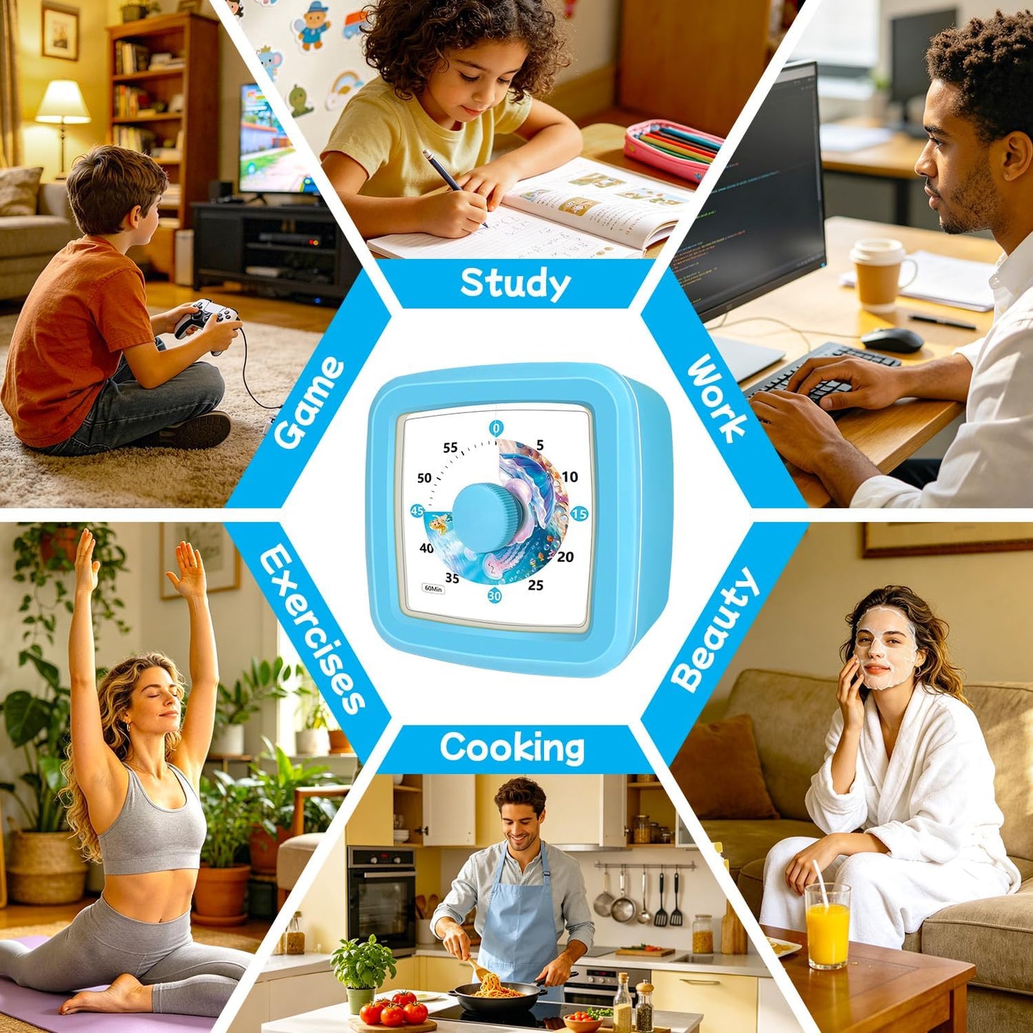 Kids Visual Timer 60 Minute – Countdown Clock for Homework, Kitchen Timer for Cooking, Silent Mini Timer with Cute Mermaid Shell Pattern, Gift Timers for Kids Focus & Daily Routines, Purple