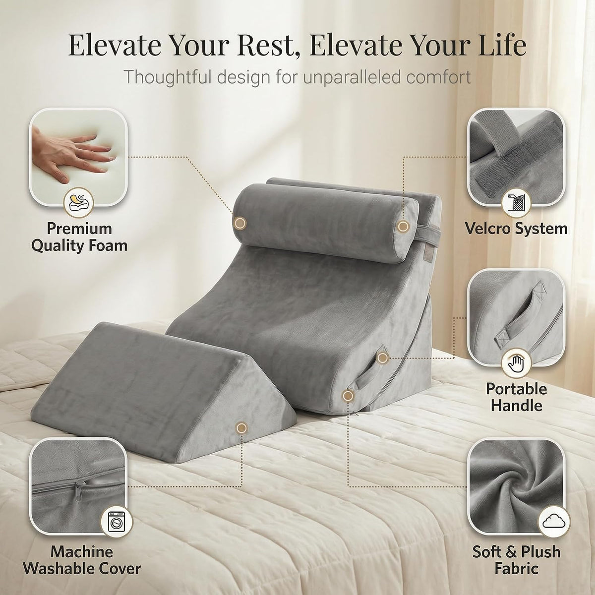 Axelrod Orthopedic Bed Wedge Pillow Set, Post Surgery Foam for Back, Neck and Leg Pain Relief Comfortable & Adjustable Ortho Pillows- Anti Snoring, Heartburn, Acid Reflux & GERD Sleeping Navy