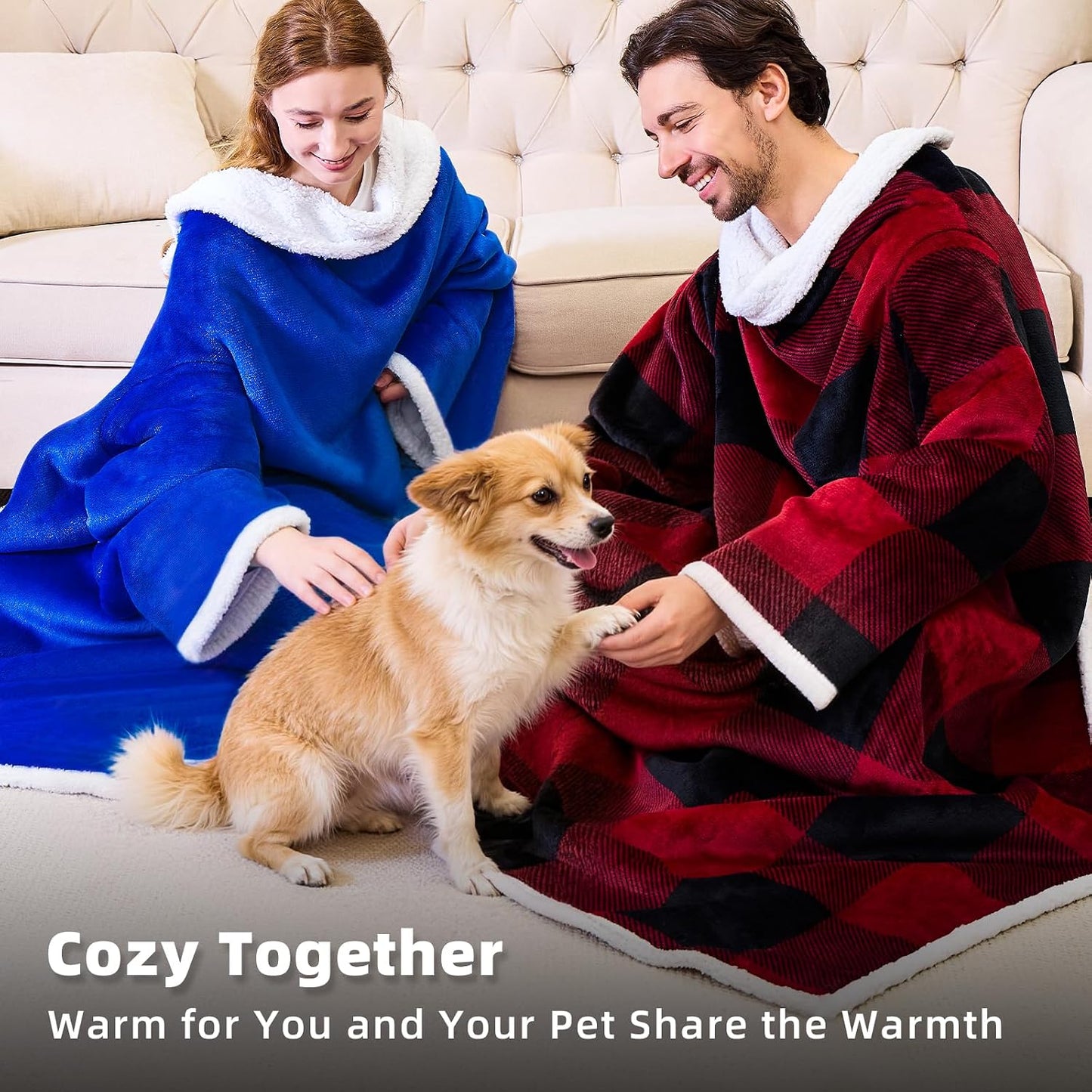IFNOW Sherpa Wearable Blanket with Sleeves, Oversized Snuggle Robe, Purple | 430GSM Thick, 55x69", Big Pocket, TV Blanket,Fall Winter Dorm Essentials or Office, Christmas Birthday Gifts for Women Men