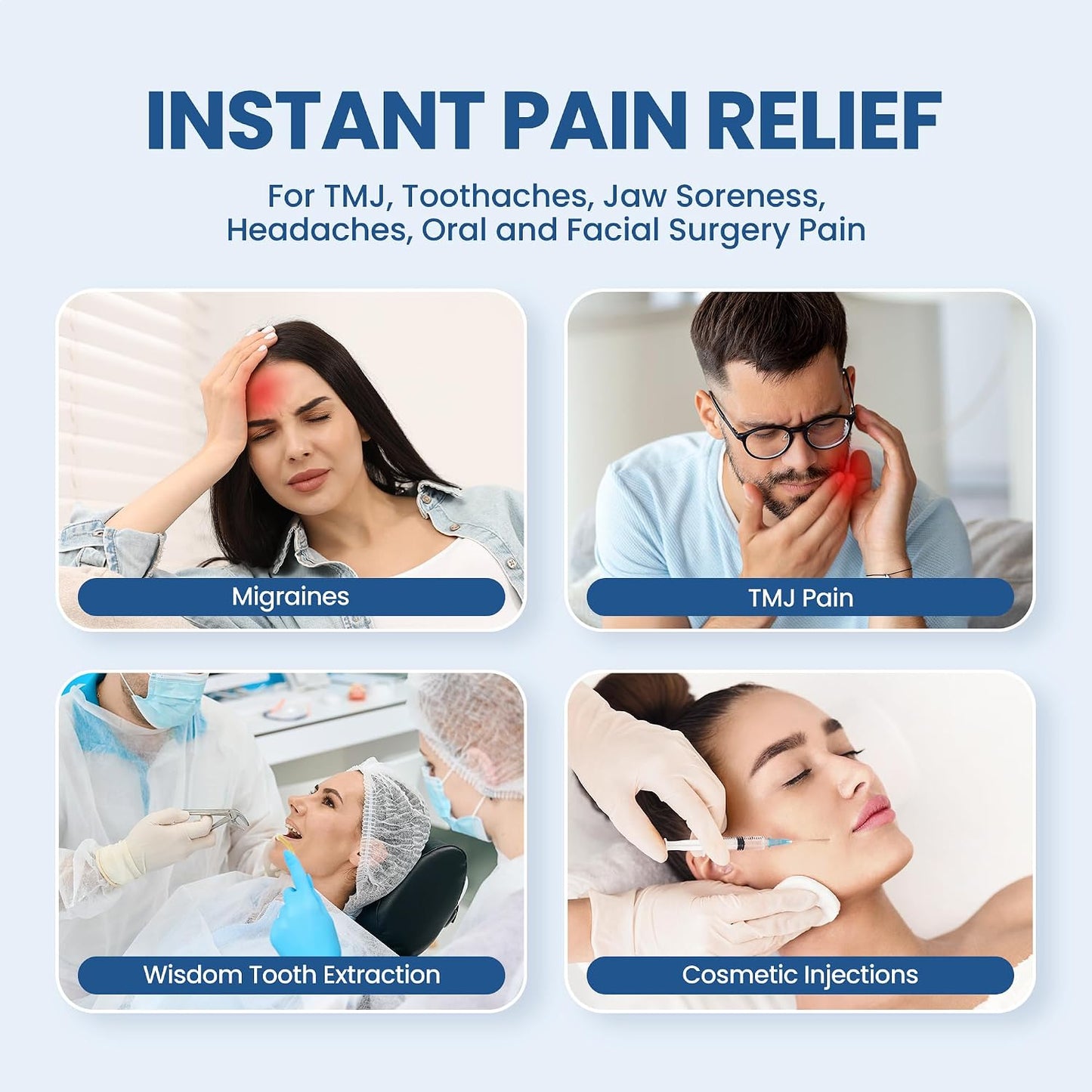 LotFancy Face Ice Pack Wrap for TMJ, Wisdom Teeth, with 4 Reusable Hot Cold Therapy Gel Packs, Pain Relief for Head, Oral and Facial Surgery, Dental Implants, Blue